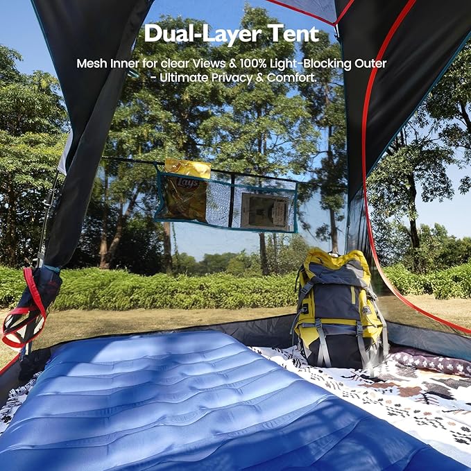 Camping Tent 2 Person, Waterproof & Blackout Double Layer Pop Up Outdoor Tent for Park, Picnic, Travel, Portable and Easy Setup, Slate Grey
