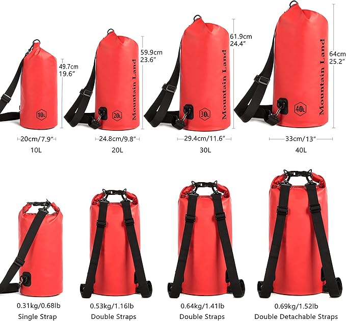 Mountain Land Waterproof Beach Dry Bag 30L Roll Top Backpack Boat Bag Dry Sack for Kayaking Rafting Fishing Hiking Camping Red
