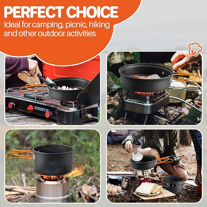 FUNYKICH Camping Pots and Pans Set, Non-Stick Camping Cooking Set, Lightweight Camping Cookware with Storage Bag for Camping, Backpacking, Outdoor Cooking & Picnic
