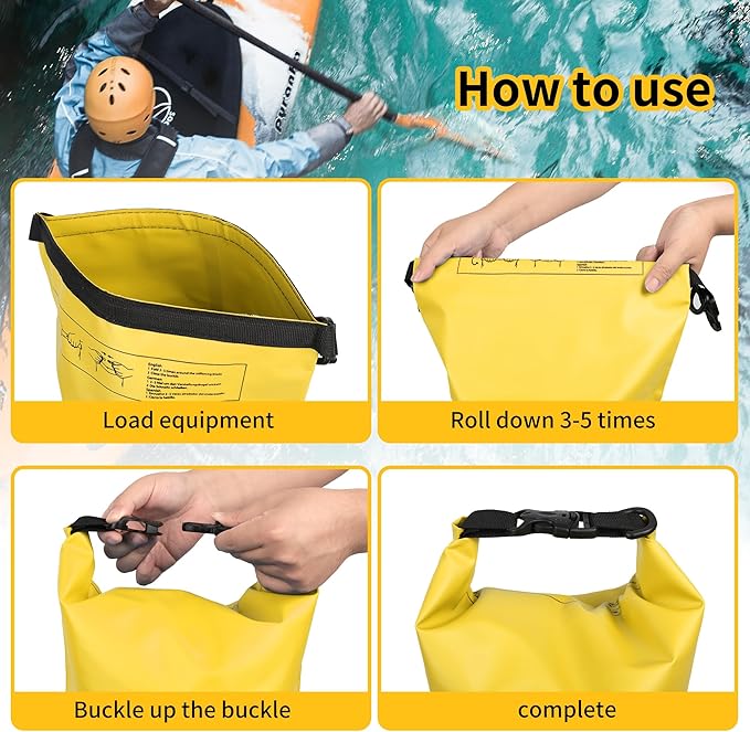 Dry Bag Waterproof for Women Men,10L Rolled Lightweight Dry Storage Bag Backpack with Phone Case for Travel,Swimming,Boating, Kayaking,Camping & Beach,Yellow