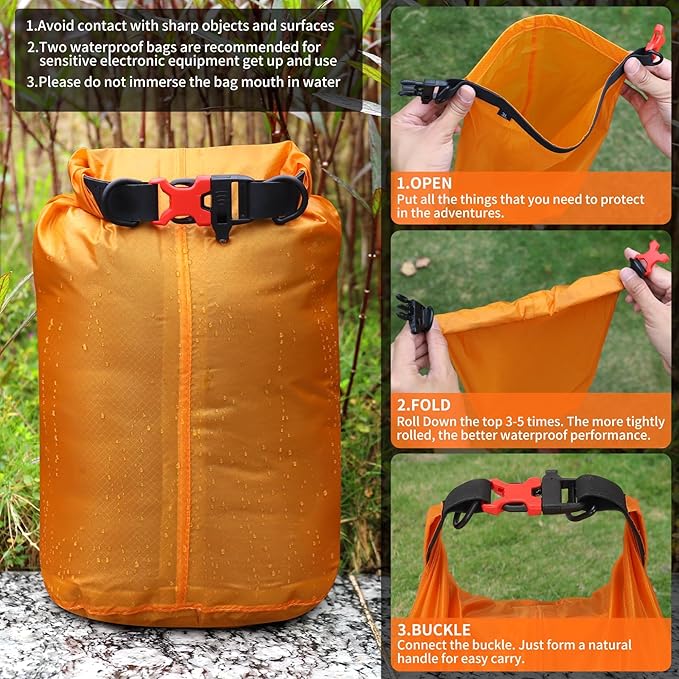 Desoto Waterproof Dry Bag, Roll Top Lightweight Dry Storage Bag Backpack with Emergency Whistle for Travel Orange(35L)