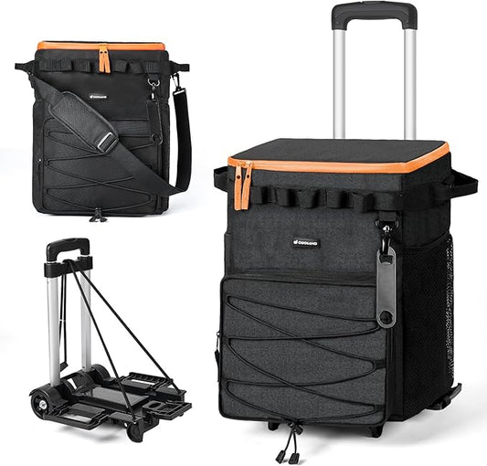 Odoland 48/72 Cans Soft Cooler with Wheels and Handle Collapsible Ice Chest Rolling Coolers on Wheels for Beach Camping Travel and Picnic