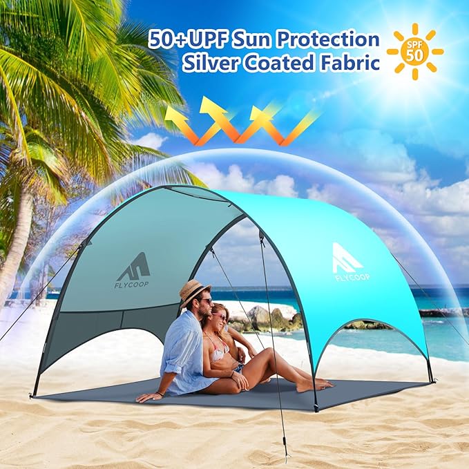 Beach Tent - Beach Shade Canopy Compact Fold (16.9x3.9″), Own Patent, 360° Ventilation, Large Side Storage Pocket, UV Protection Portable Sun Shelter for Beach (Green, 90.5 * 59 * 53″)