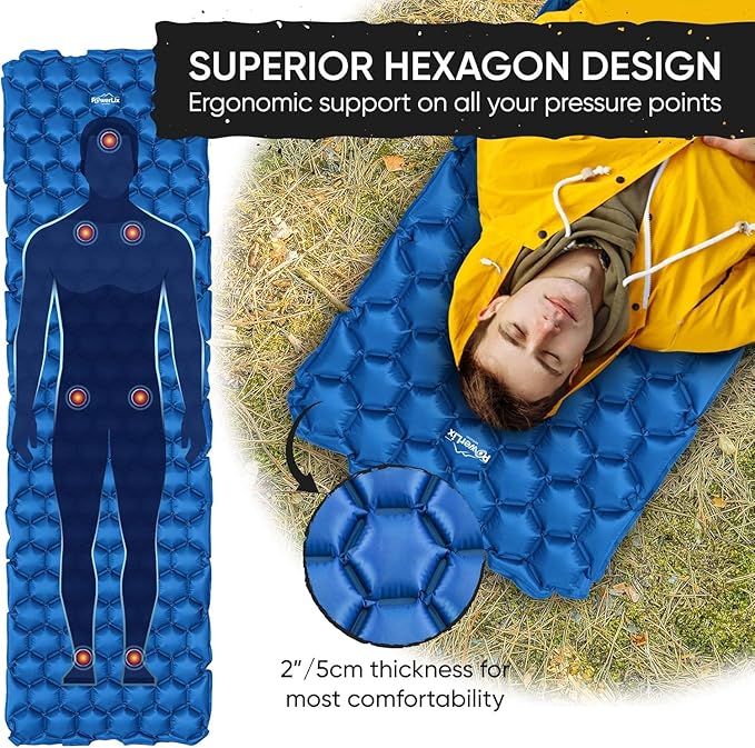 POWERLIX Camping Sleeping Pad - Ultralight Inflatable Camping Mattress Sleeping Mat for Backpacking, Hiking, Compact Lightweight Sleeping Pad, Inflation Bag/Repair Kit Included