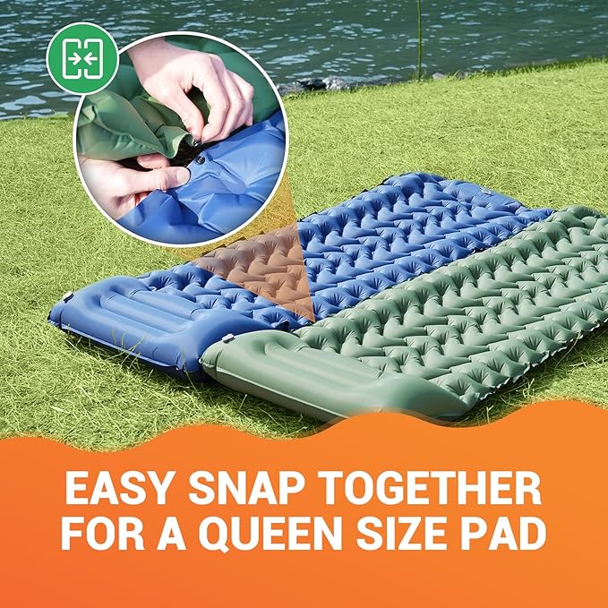 KingCamp Self Inflating Camping Mattress with Built-in Foot Pump, Connectable Durable Inflatable Sleeping Mat with Pillow, Compact Camping Air Mattress for Hiking