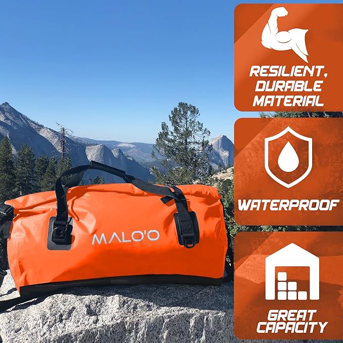 Malo'o Waterproof Dry Bag Duffel 40L/60L/100L, Roll Top Duffel Keeps Gear Dry for Kayaking, Rafting, Boating, Swimming, Camping, Hiking, Beach, Fishing - Internal & External Pockets and Molle Loops