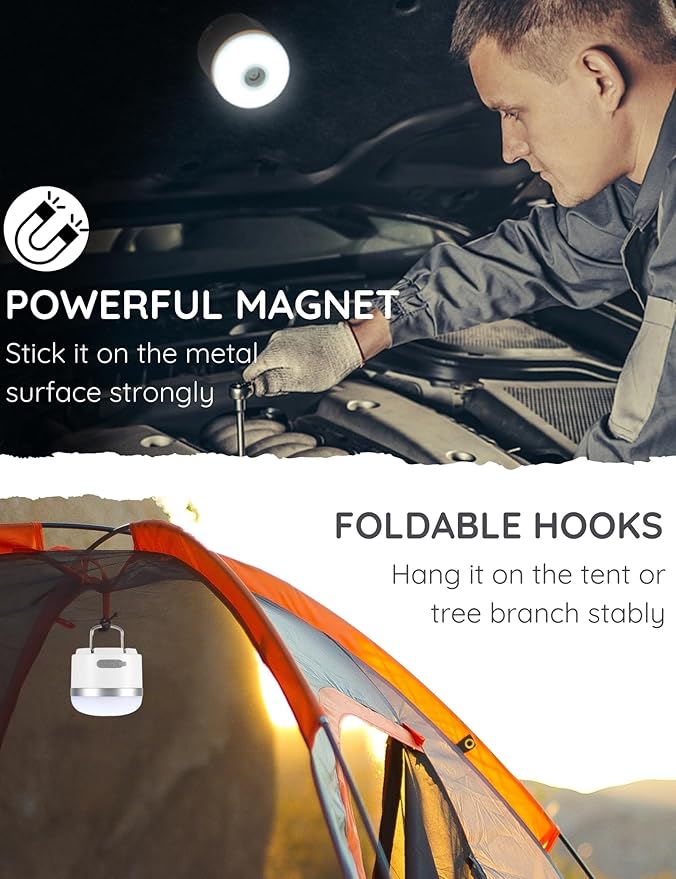 Joyzy Rechargeable LED Camping Lantern - 5 Light Modes, 600lm Outdoor Light, Mini Hanging Lamp for Fishing, Car or House Emergency Kit (White)