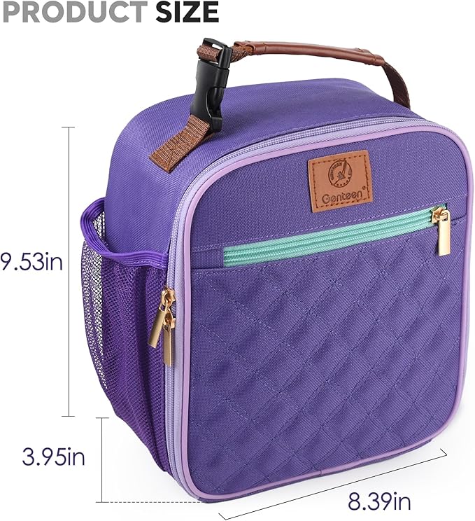 Lunch Box for Kids Girls Teen Women Men Adults,Insulated Lunch Bag with Bottle Holder,Small Lunch Box Cooler Lightweight Reusable LunchBox for Work Office School Travel Picnic-Purple