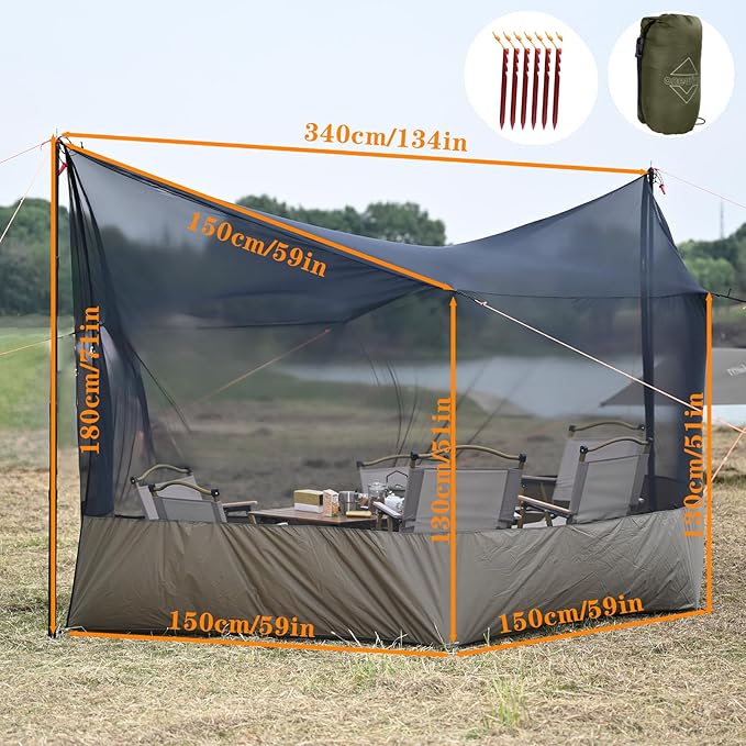 Camping Tarp Mosquito Net, Hammock Screen House Camping Lightweight Bugnet for Tarp 360 Degree Protection for Camping Patio Backyard Hiking Backpacking, OD Green