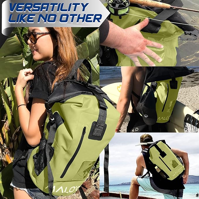 Malo'o 30L Waterproof Roll-Top Backpack - Ideal for Beach, Backpacking, Fishing, and Kayaking - Heavy-Duty Beach and Boat Accessory