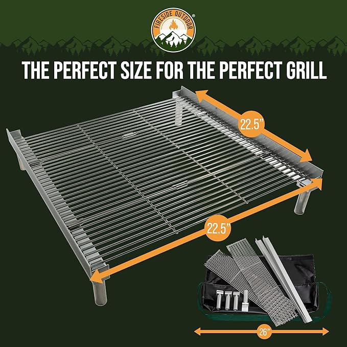 Fireside Outdoor Pop-Up Fire Pit Grilling Grate-Folding Grill Design for Outdoor Cooking, Portable Fire Pit Grill Grates, Camping Cooking, Foldable Campfire Grill Grate- Quad-Fold Folding Grill Grates