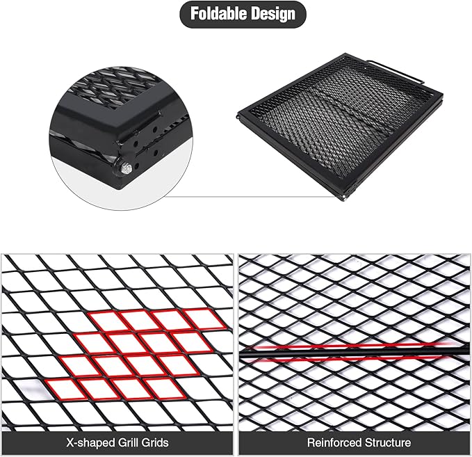 Lineslife Rectangle Fire Pit Cooking Grill Grate, Heavy Duty Outdoor Rectangle Campfire BBQ Grill with Handles, Camping Cookware and Accessory, 36 Inch