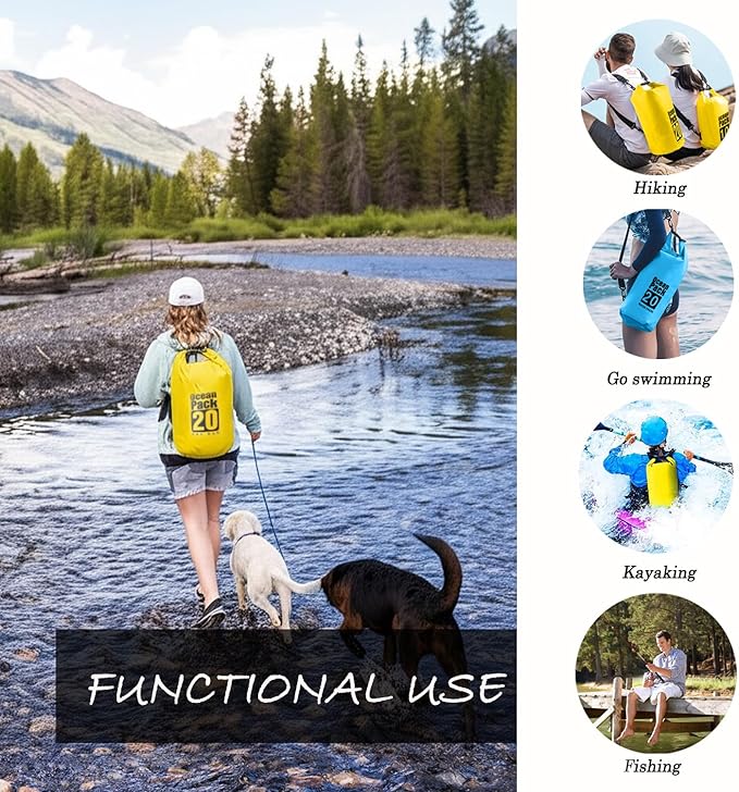 Floating Waterproof Dry Bag Backpack 5L/10L/20L, Roll Top Bag for Kayaking, Rafting, Boating, Swimming, Camping, Hiking, Beach, Fishing. (Blue, 10L)