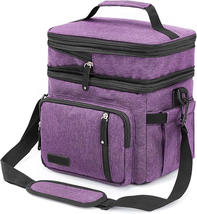 Men's and Women Double Compartment Lunch Bag, Insulated Lunch Cooler Tote 2 Roomy Large Reusable Water-resistant Lunch Box (Purple, 15L)''
