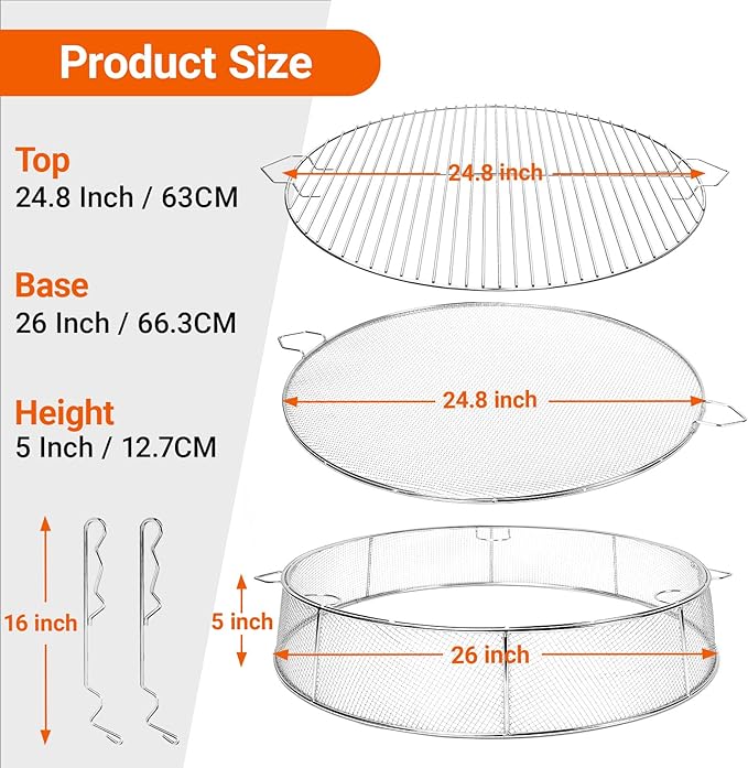 Uniflasy Fire Pit Shield and Cooking Grate for Solo Stove Yukon 27",304 Stainless Steel Spark Screen Cooking Grate for Backyard & Outdoor Fire Pits,Fire Pit Accessory Kits for Solo Stove Yukon