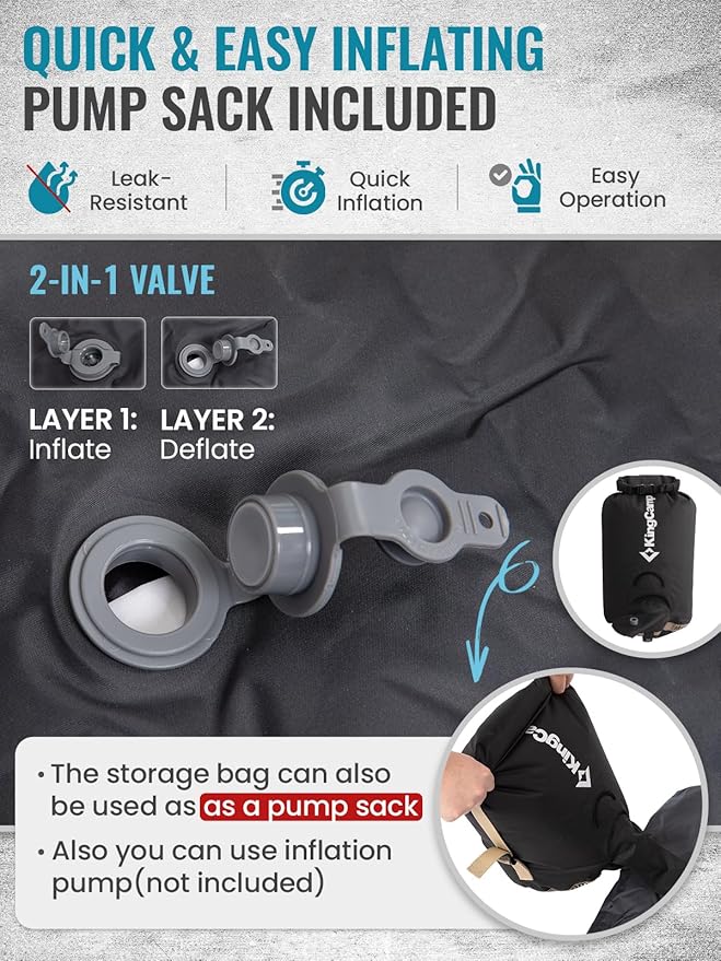 Kingcamp Air & Foam Sleeping Pad for Camping, 4" Portable Compact Inflatable Camping Mattress, High Support 4-Season Silent Sleeping Mat with Double-layer, 4.9 R-Value for Camping, Tent, Glamping