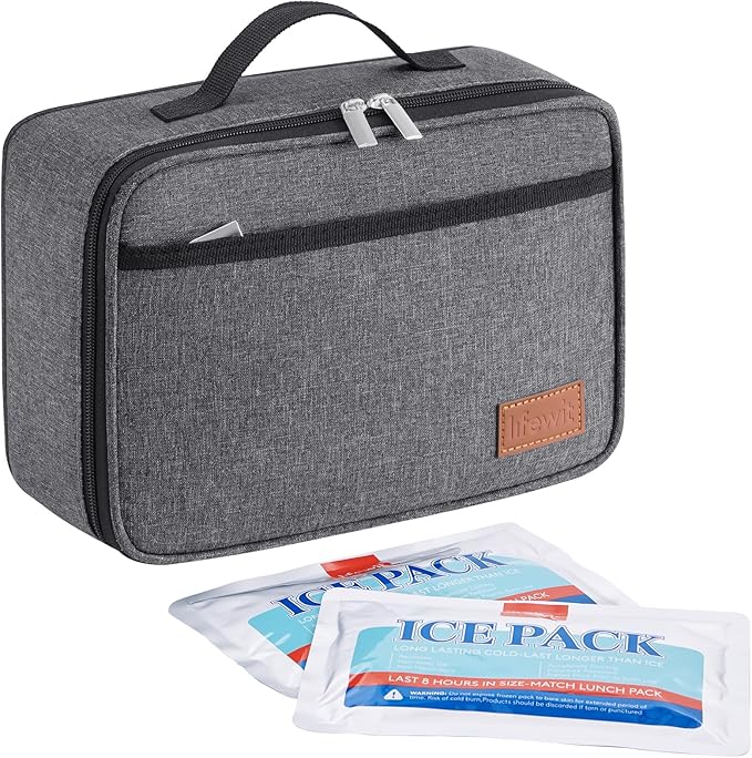 Lifewit Freezable Lunch Box, Insulated Reusable Lunch Bag with 2 Ice Packs, Mini Cooler Snack Bag for Bento Box for Salad, Sandwich, Snacks fo Men Women for Work, Dark Gray 5L