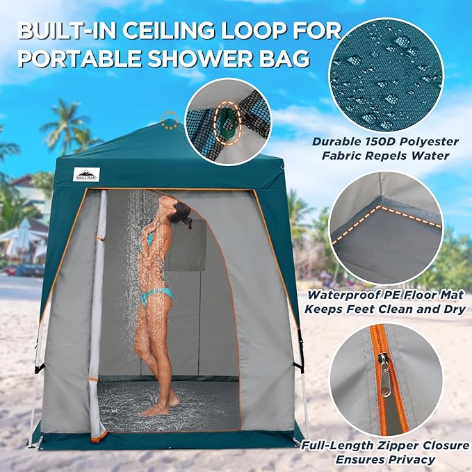 EAGLE PEAK 6x6 Pop Up Privacy Tent with Ground Mat, Portable Changing Room & Outdoor Shower Tent, Portable Canopy for Camping, Hiking, Pool Parties, Photoshoots or Toilet Shelters (Gray/Blue)