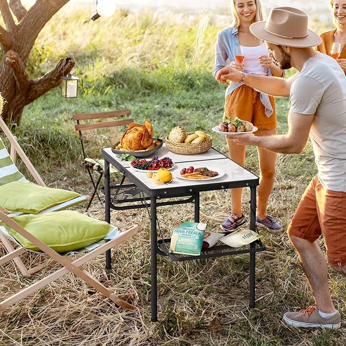 Titanker Folding Camping Table 3ft, Folding Picnic Table, Camp Tables Portable Foldable, 50% Extra Side Space, Outdoor Patio Table, RV/Car Camping Essentials, Aluminum Light & Solid