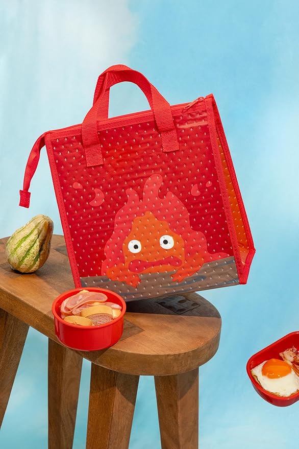 Skater Studio Ghibli Howl's Moving Castle Thermal Insulated Lunch Bag with Zip Closure - Calcifer