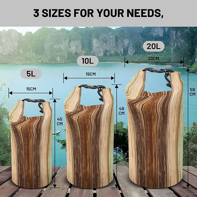 Waterproof Dry Bag,Roll Top Retro Rustic Barn Wood Waterproof Backpack 5L/10L/20L Floating and Lightweight Bags for Kayaking, Boating, Fishing, Swimming and Camping