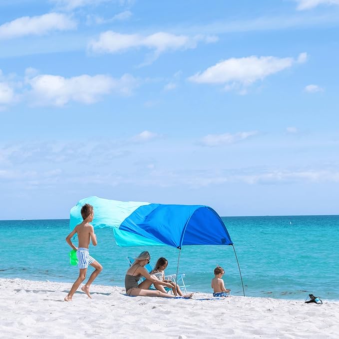 New Shibumi Shade® Mini with Quiet Canopy, The Original Wind-Powered® Beach Shade, Provides 75 Sq. Ft. of Shade, Weighs Only 2 lbs, Sets up in 2 Minutes. World's Best Beach Shade.