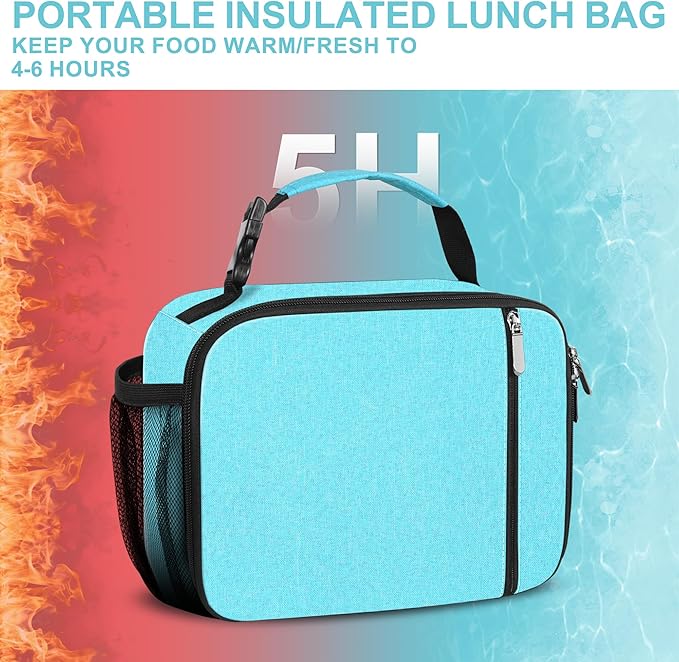 esouler Lunch Box Kids Insulated Lunch Bag for Boys & Girls Durable Children Lunchbox for School with Water Bottle Holder-Light Blue