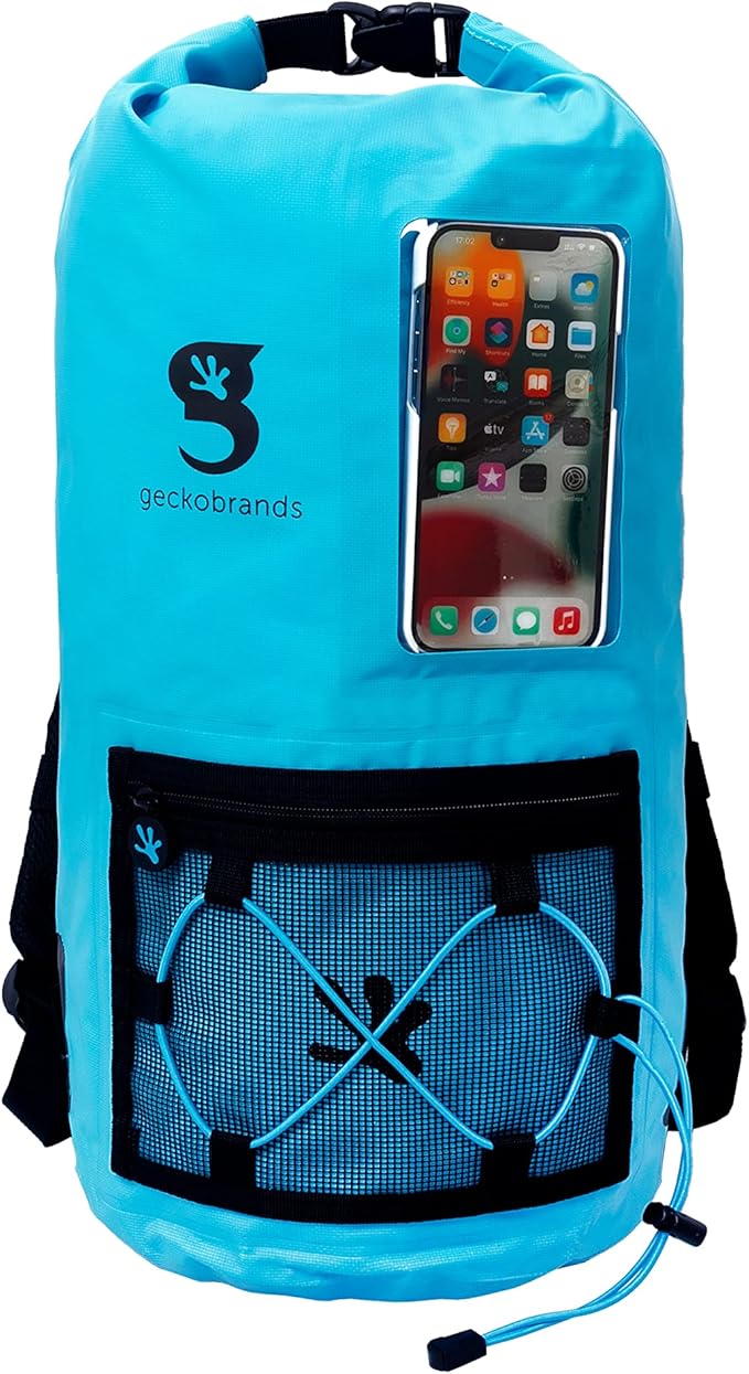 geckobrands Hydroner 20L Waterproof Dry Bag Backpack – Lightweight Roll-Top Bag with Clear Phone Pouch for Outdoor Activities