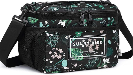 SUNNY BIRD Insulated Lunch Bag with Foldable and Leakproof Design, Thermally Insulated, Shoulder Strap for Women, Men and Teen (Floral & Foliage)