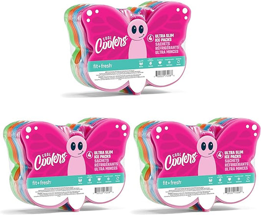 Fit & Fresh Cool Coolers Kids Lunch Box Ice Packs, Slim Ice Packs for Lunch Bags, Lunch Ice Packs Reusable-Multicolored 12 Pack Butterfly
