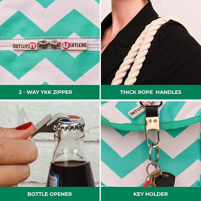 SHYLERO Beach Bag and Pool Bag. Has Airtight Pouch, Ton of Pockets. Beach Tote is Zippered, Water Resistant. Family Size