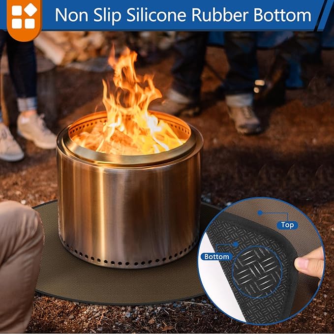 Anze Round Under Grill Mat for Outdoor Grill, 39 Inch Anti-Slip BBQ Floor Mats, Easy to Clean Reusable Fireproof Grill Pad, Oil-Proof Waterproof Protector for Deck Fireplace Pit Mat Brown