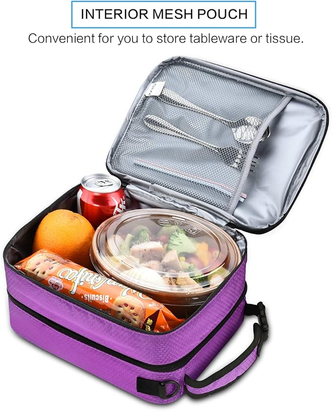 Expandable Insulated Lunch Bag, Leakproof Flat Lunch Cooler Tote with Shoulder Strap for Men and Women, Suitable for Work & Office by Tirrinia, Purple