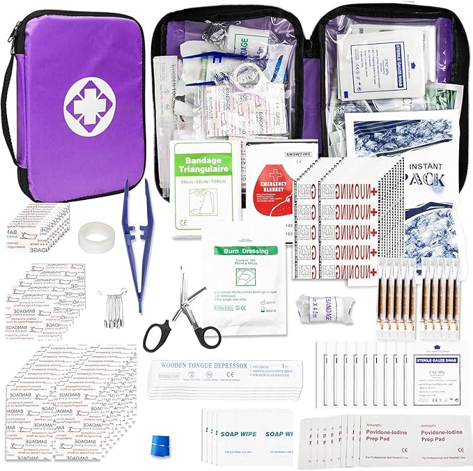 Small-Campact First-Aid Kit-Refill Supplies-Basic Emergency-Essentials - 300PCS Home Essentials Emergency Accident Kits for Businesses Workplace Outside Travel Purple 1st Aid