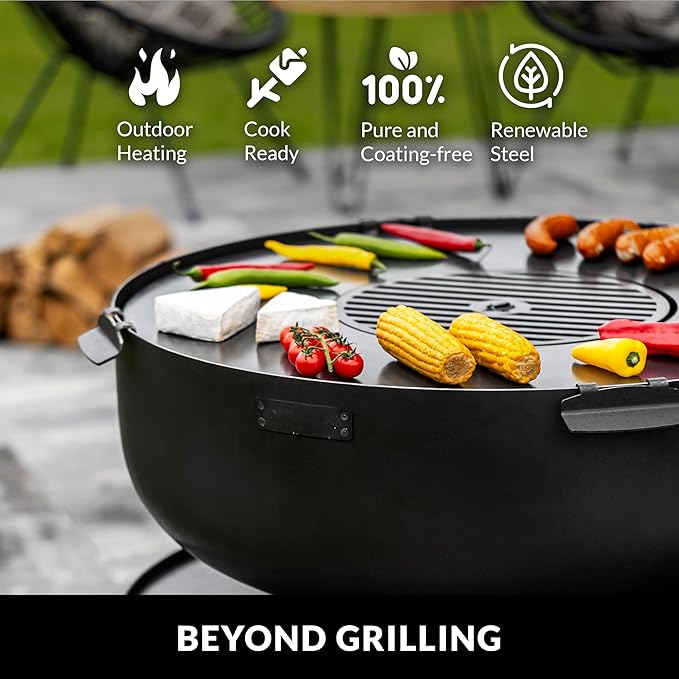 30" Round Cooking Grate, Universal Fire Pit Grill, Outdoor Campfire BBQ Grilling Mesh Grates Steel, Camping Cooking Grill and Skillet for Firepit, Burn Rack, Stove Accessories by Good Directions