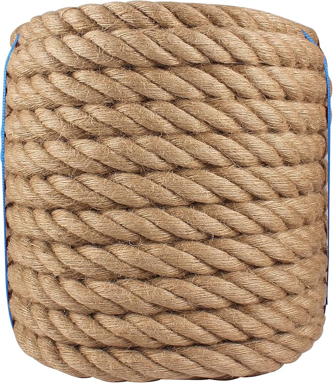 Manila Rope 1-1/2 Inch x 100ft - Natural Hemp Rope,Heavy Duty 4-Strand Twisted Ropes for Use for Hammock, Docks, Bundling, Home Decor, Crafts, Gardening (100 Feet, 1.5" Thick)