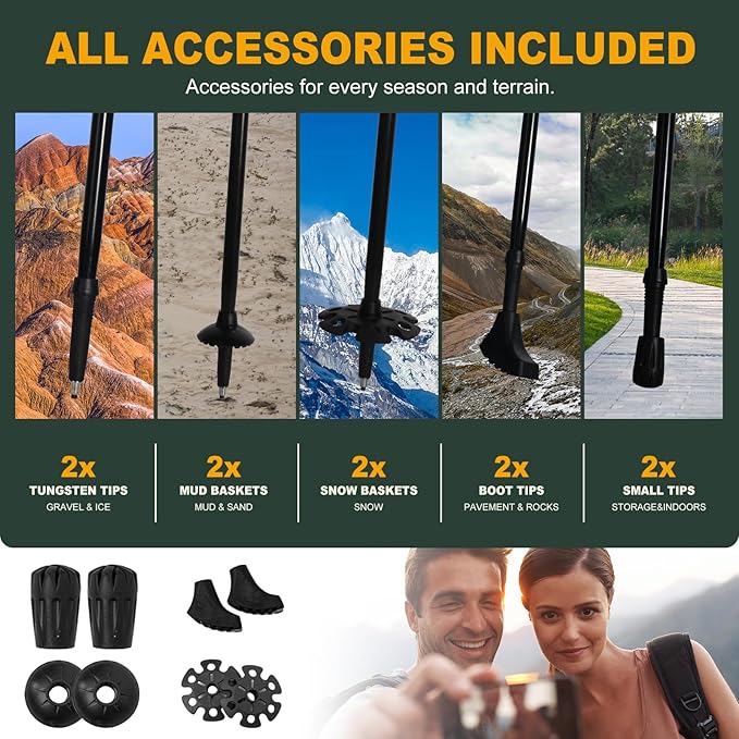 Trekking Poles for Hiking - Walking Sticks for Men, Women, Seniors, 2pc Collapsible Lightweight Aluminum Alloy Hiking Poles for Nordic Walking & Outdoor Adventures