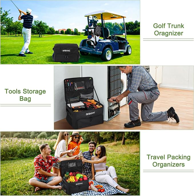 Golf Trunk Organizer, 2 Layer Waterproof Car Golf Locker with Separate Ventilated Compartment for 2 Pair Shoes, Golf Trunk Storage for Golf Accessories, Golf Gifts for Men