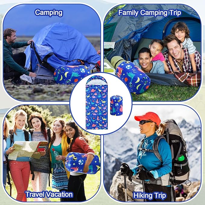 Camping Sleeping Bag for Kids 3 Season Warm Cool Cold Weather Waterproof Sleeping Sack for Boy Girl with Carry Bag Adult Travelling Outdoor Camping Gear Equipment