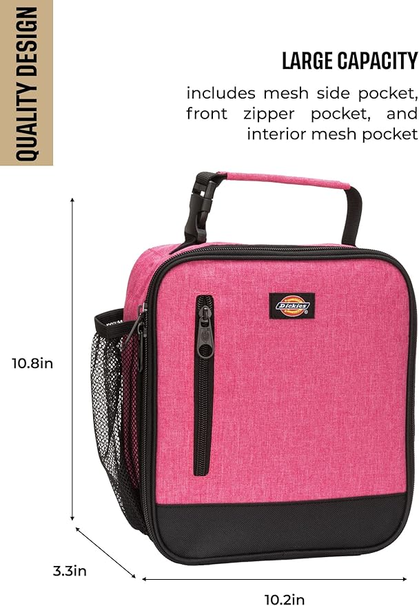Dickies Basic Insulated Lunch Bag for Work, Thermal Reusable Office Lunch Box for Men, Women (Pink)
