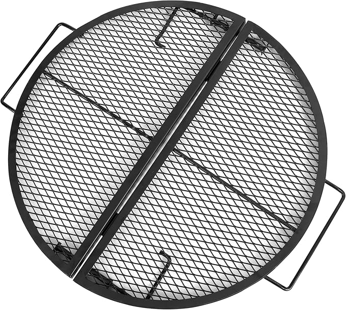 Lineslife X-Marks Fire Pit Cooking Grill Grates Portable, Heavy Duty Folding Round Campfire Grill Grate, Firepit Grill Grate with Handles for Outdoor BBQ Picnic, Black 24 Inch