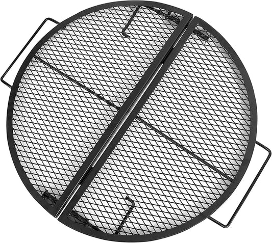 Lineslife X-Marks Fire Pit Cooking Grill Grates Portable, Heavy Duty Folding Round Campfire Grill Grate, Firepit Grill Grate with Handles for Outdoor BBQ Picnic, Black 24 Inch