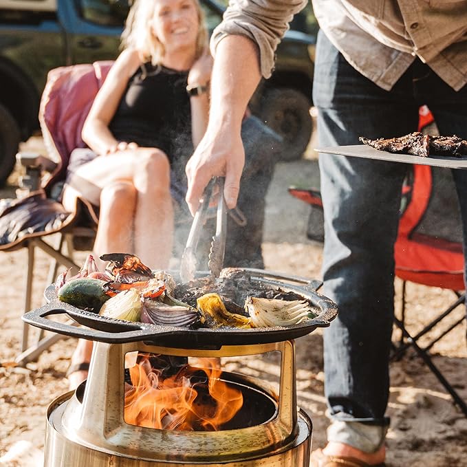 Solo Stove Ranger Griddle + Hub, Cast Iron Cookware with Stainless steel Hub for 6.5” Elevation, Addition to Ranger fire pit, Weight: 14.5lbs, Cooking surface diameter 14.25"