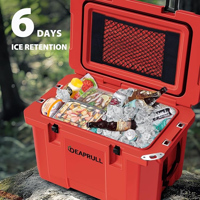 60 Quart Hard Cooler, Insulated Ice Chest Box Holds Ice for up to 6 Days, Portable Cooler with Nylon Rope Handles, Cup Holders, Double Latches for Camping Drink, Beach, Picnic, Fishing, Boat, Barbecue