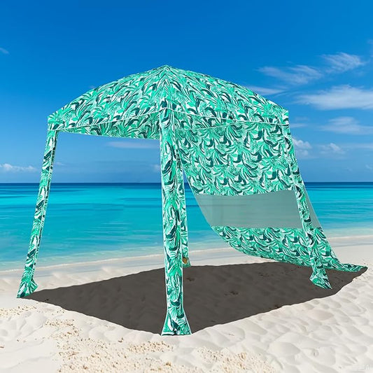 HOMEDEMO Beach Cabana UPF 50+, 6'×6' Beach Canopy, Easy Set up and Take Down, Cool Cabana Beach Tent with Sand Pockets, Side Wall Beach Shade Canopy Wind Waterproof for Kids, Family & Friends
