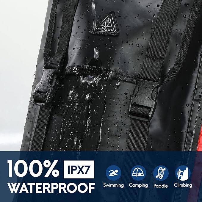 Haimont 100% Waterproof Roll-Top Backpack Heavy Duty Large Capacity IPX7 Dry Bag for Kayaking Rafting SUP Camping, 60/100L