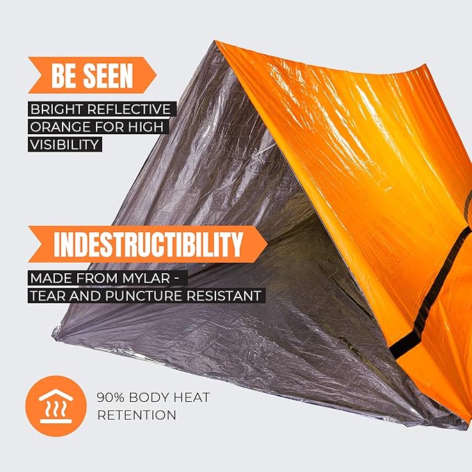 MEKKAPRO Emergency Shelter, Survival Tent, 2 Person Waterproof Structure, Portable System for Extreme First Aid Survival Kit Use, Water & Windproof Tube Tent for Camping, Hiking and Outdoor Activities