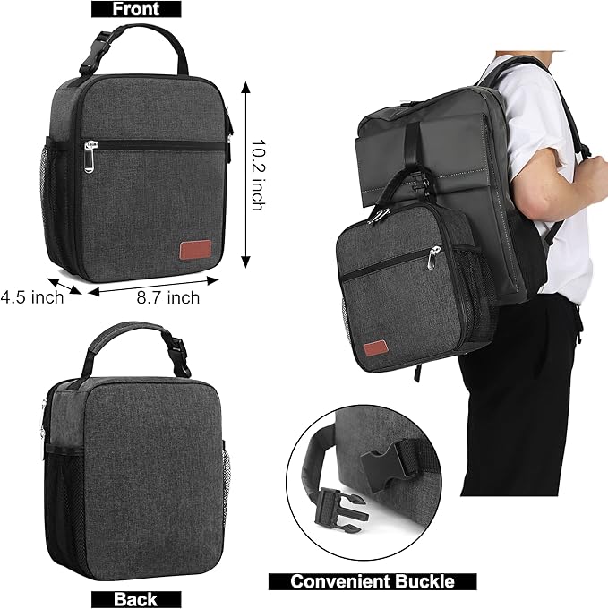 Lunch Box for Men & Women Durable Lunch Bag for Adults Reusable Small Lunchbox Dark Grey