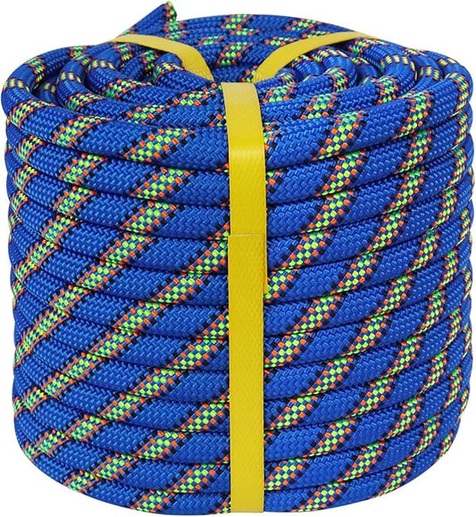 Double Braided Arborist Rope (1/2 in x 200 ft) Polyester Rope Bull Rope 48 Strands for Tree Work Climbing Pulling Swing Sailing, Blue