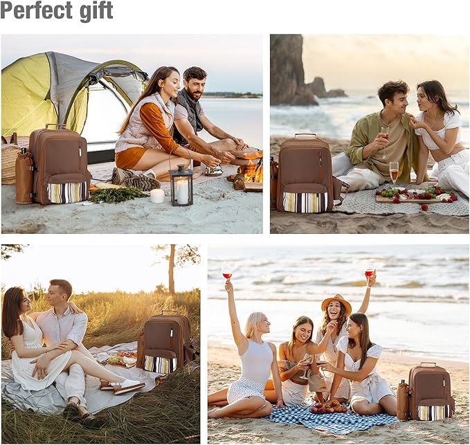 Couple Gifts 24L Picnic Basket Set, Brown Insulated Picnic Backpack for 2, Leak Proof Cooler Camping Gifts, Cool Bridal Shower Gifts Anniversary Engagement Wedding Gifts for Couples, Mr and Mrs Gifts